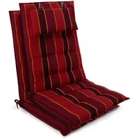 Beautissu Hochlehnerauflage 2er Set Sun-HL Hochlehner Auflage 120x50x8cm Rot-Anthrazit-Gestreift, Mit Kopfpolster, rutschfest & robust – Befestigungsbänder, UV 5