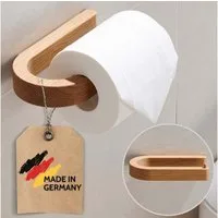 DEKAZIA Toilettenpapierhalter ohne Bohren Selbstklebender Klorollenhalter Holz aus Deutschland (inkl. 2 Klebestreifen, Stilvolles Design für Bad, WC, Gäste Toilette), Eichenholz, Made in Germany, WC Papier Halter
