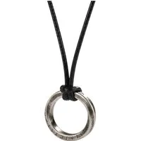 KARMA Kette mit Anhänger Halskette Herren mit Ring Schwarz Silber od. Grau (Herrenhalskette Geschenk für Ihn, Herrenschmuck Männer), Textilband Edelstahl 54 cm