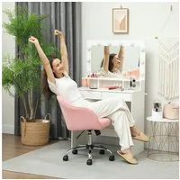 HOMCOM Bürostuhl höhenverstellbarer, mit Wippfunktion, Teddysamtoptik (ergonomisch Homeoffice Stuhl, 1 St), für Schlafzimmer, Arbeitszimmer, Rosa