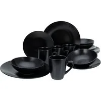 CreaTable Kombiservice Geschirr-Set Black Matt (16-tlg), 4 Personen, Steinzeug, Service, schwarz, trendige Coupeform, 16 Teile, für 4 Personen