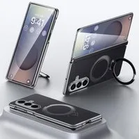 Wigento Handyhülle Für Samsung Galaxy Z Fold7 5G Leder MagSafe Ring Halter Hülle Schwarz, Hochwertiges Leder, MagSafe-kompatibel, Halter integriert