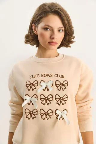 Rippstrick Bedruckter Rundhals Langarm Sweatshirt