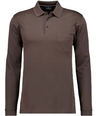 RAGMAN - Softknit-Polo mit Brusttasche, Langarm mokka - Gr. - S