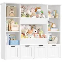 Homfa Kinderregal mit 4 Spielzeugkisten auf Rollen, Spielzeugregal mit 8 offenen Fächern Spielzeugtruhe 124.5x118x35cm