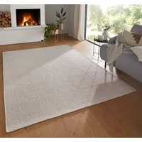 TaraCarpet Wollteppich TaraCarpet Rookie Modern fürs Wohnzimmer Schlafzimmer Esszimmer Wollt, rechteckig, Höhe: 5 mm, Kelim Wendeteppich weiß Wohnzimmer Schlafzimmer Esszimmer ca 70x140