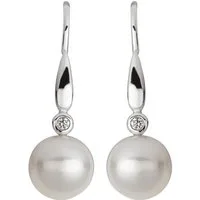 Orolino Paar Ohrhänger 585 Gold 2x Brillant 0,03ct. und Perle weiß 6,5-7mm