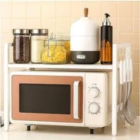 DanDiBo Küchenregal Verstellbares Mikrowellenregal Weiß 2 - 3 Stufig 40-64 cm Regal, Stehend Mikrowellenständer Küchenregal Weiß für die Küche