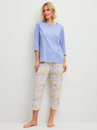 CALIDA - DAMEN Pyjama 7/8 harmony blue print - Gr. - M