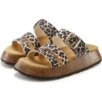 French Connection Mule, Sandale, offener Schuh, Sommerschuhe Pantolette aus Leder mit Korkfußbett und Plateausohle
