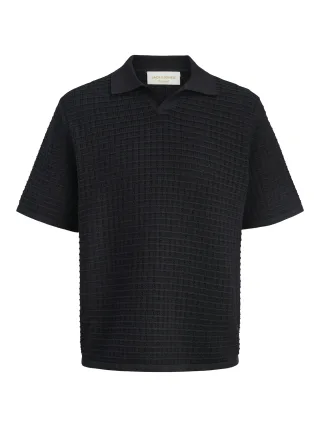JACK&JONES - JORNANTUCKET KNIT SPLIT NECK POLO SA26 Black - Gr. - XXL