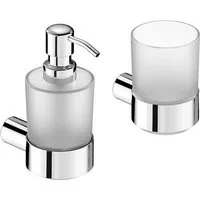 CHRIS BERGEN Badaccessoire-Set Wandhängender Seifenspender & Zahnbürstenbecher wandhängend, in Chrom und Schwarz matt