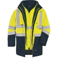 vizwell Funktionsparka 5 in1 Warnschutz Parka Arbeitsjacke Winterjacke mit Kapuze wasserdicht, auch als Weste tragbar