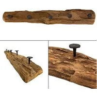Online-Fuchs Garderobenleiste aus Holz, Wandgarderobe mit 5 Haken aus Metall - 57 bis 59 cm lang (natürliche Optik, rustikales Design), Unikat mit natürlicher Maserung und Astlöchern