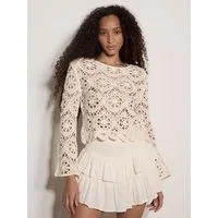 Apricot Spitzenshirt Boho-Häkeloberteil mit Blumenmuster Häkelverzierungen