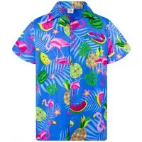 King Kameha Hawaiihemd "Flamingo Melone" Funky Hawaiihemd Herren Kurzarm Fronttasche Stylish