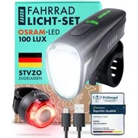 AARON Fahrradbeleuchtung LUX Pro Fahrradlicht Set StVZO Front- und Rücklicht LED Akku