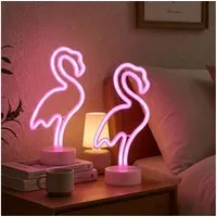 GLOBO LIGHTING LED Tischleuchte, LED-Leuchtmittel fest verbaut, Tischleuchte Neonlicht Dekolampe LED Flamingo pink Kinderzimmer 2x