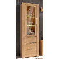 OTTO home Vitrine ZARA75, 2 Glasboden variabel, Türen L/R, 1 Schublade, Wohnzimmer B/T/H:60/40/190cm,Front massivholz,5 Fächer,Griffe silberfarben, geölt