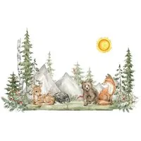 Montegoni Wandtattoo Handgemalte XXL Wandaufkleber mit Tieren im Wald-Stil für Kinder (Raumdekor, entfernbare Aufkleber, umweltfreundlich, DIY-Poster), XL, selbstklebend, rückstandslos entfernbar
