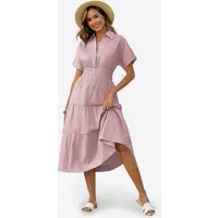 Imily Bela Maxikleid Damen Gerüschtes Fließendes Hemdkleid (Packung, 1-tlg., 1per-Pack) mit Taschen