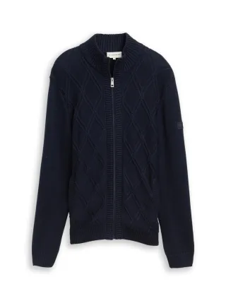 Tom Tailor - Strickjacke mit Zopfmuster blau - Gr. - XL