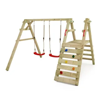 Holz Kletterturm Sky Runner Prime mit 120 cm Podest & Doppelschaukel - Stabiles Spielgerüst für den Garten - 9x9 cm Pfosten Qualität von Wickey