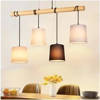 Nettlife Pendelleuchte Holz Esszimmer 4 Flammig Weiß Vintage E27 Hängeleuchte Rustikal Stoff, Höhenverstellbar, LED wechselbar, Wohnzimmer Küche Restaurant Schlafzimmer Flur