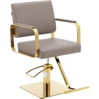 Physa Armlehnstuhl Friseurstuhl mit Fußstütze Höhe 49 - 65 cm Friseursessel 200 kg, Beige, Golden