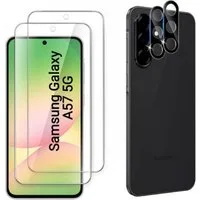 CLM-Tech Displayschutzglas und Kameraschutz für Samsung Galaxy A57 5G, - Spar-Set (2x Display Panzerglas + 2x Kameraglas), 4 Stück, Anti-Fingerabdruck und blasenfreie Anbringung