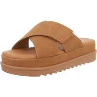 Ital-Design Bequeme Damen-Sandalen mit Klettverschluss in Beige Plateausandaletten (89368476) Flach Pantoletten in Camel