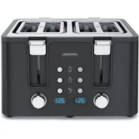 Arendo Toaster Edelstahl, Brötchenaufsatz, Restzeitanzeige, Schwarz, 4 kurze Schlitze, für 4 Scheiben, 1750 W, Doppelwandgehäuse, Defrost Funktion, Krümelschublade, 6 Bräunungsgrade