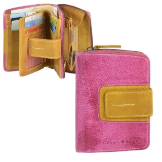 Portemonnaie Damen Leder bunt Geldbörse 8 Kartenfächer pink gelb | Greenburry Candy Shop 866-77