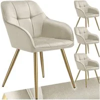 tectake Esszimmerstuhl Polstersessel gepolstert, in Samtoptik, gesteppt, 58 x 62 x 82 cm (Küchenstuhl Marilyn in creme/gold, 4 St), schlanke, goldene Stahlbeine, bodenschonend, Belastbarkeit 120 kg
