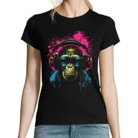 Youth Designz Print-Shirt Affe mit Headset Damen T-Shirt mit lustigen Motiv