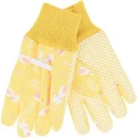 Koopman Gartenhandschuhe Kinderhandschuh Tiermotiv Stoff Einheitsgröße Gelb/Rosa/Grün/Blau (Stück, 1-St., Packung) Gummiband, mit Häschen Motiv, UNi Size, Baumwolle