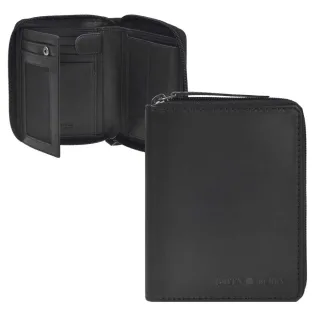 Geldbörse Leder RFID-Schutz schwarz | Greenburry Pure Black Portemonnaie mit Rundum-Reißverschluss. Hochformat-Organizer mit 9 Kartenfächern.
