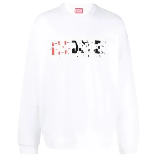 Weißes Diesel-Sweatshirt mit doppeltem Destroyed-Logo