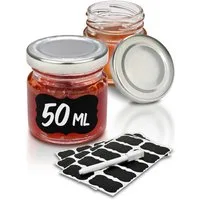 Praknu Einmachglas 24 Mini Gläser 50ml mit Deckel, Etiketten - Luftdichte Gläschen zum, Glas, (Set, 25-tlg), Mit Etiketten & Stift - Luftdicht - Spülmaschinenfest