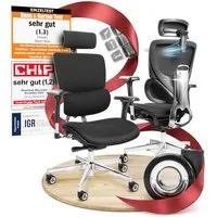 CLOUVOU Bürostuhl Ergonomisch, Schreibtischstuhl bis 150 kg - Testsieger (MasterSeat - Chefsessel für Arbeitszimmer, 4D Gaming Armlehnen), Blade Wheels, Homeoffice, Gaming Stuhl, Drehstuhl