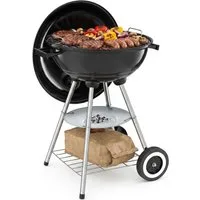tectake Holzkohlegrill Kugelgrill - großer verchromter Rost & abnehmbare Ascheschale, Grillwagen, in schwarz/silber, leichtgängige Räder und regulierbare Luftzufuhr