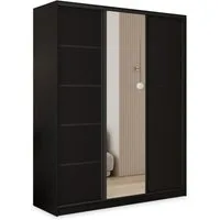 Masseno Schwebetürenschrank PINA 150 cm Kleiderschrank mit Spiegel 3 Türen Schwarz