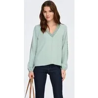 ONLY Langarmbluse ONLGREGOR METTE LS LACE TOP WVN Kunstfaser, regular fit, V-Ausschnitt, Regular Waist