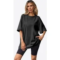 Imily Bela T-Shirt Damen Lockeres Raglanärmel mit Seitenschlitzen und Rundhalsausschnitt (Packung, 1-tlg., 1per-Pack) Halbarm in Unifarbe