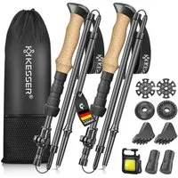 KESSER Wanderstöcke Nordic Walking Stöcke 115-135cm (zum Wandern, Trekking, Skitour & Bergsport - faltbar/Teleskop), für Damen & Herren, Trekkingstöcke verstellbar Carbon + Korkgriff