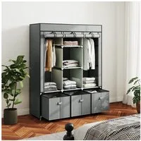 HOMCOM Stoffschrank Kleiderschrank mit Kleiderstange, Schubladen, Reißverschluss (Faltbare Garderobe, 1-St., Faltschrank) Hellgrau, 125 x 43 x 162,5 cm