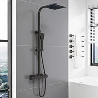 duschspa Duschsystem Duschset mit Thermostat 38℃ verstellbare Duschstange aus Edelstahl, 2 Strahlart(en), Regendusche mit quadratischem Duschkopf 20x20cm