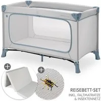 Hauck Baby-Reisebett Dream N Play Plus - Dusty Blue, Kinder Baby Reisebett mit großem Eingang, Matratze & Insektenschutz