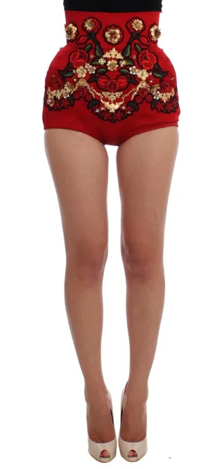 Hochtaillierte, floral bestickte Shorts