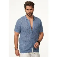 SOULSTAR Poloshirt im Crochet Vintage Summer-Look Herren Kurzarm Strick Polo-Hemd Cardigan T-Shirt